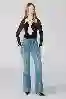Resim Mavi Yüksek Bel Ön Dikiş Detay Flare Jeans