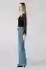 Resim Mavi Yüksek Bel Ön Dikiş Detay Flare Jeans